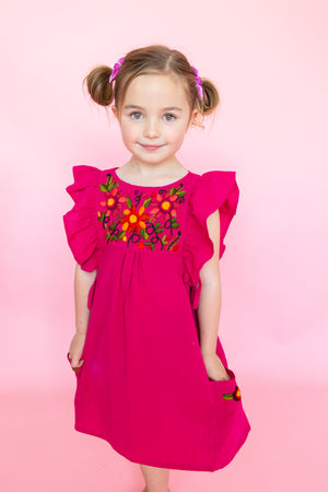 Pink Mexican Embroidered Girls Dress